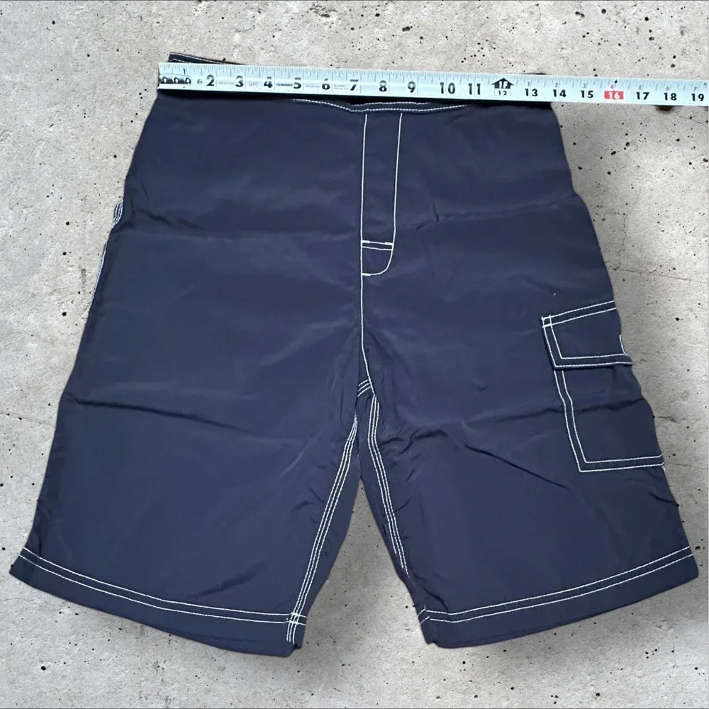 Lands' End Kids Swim Trunks Navy Mesh Lined Cargo‎ Shorts Size L 12–14